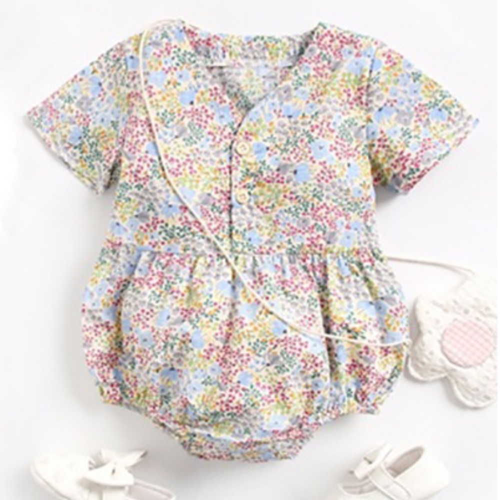 Baby Girls Pink Floral Print Short Sleeve Romper